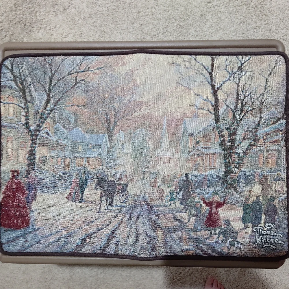 NEW Thomas Kinkade Padded Floor Mat Winter Town Scene 17.5 x 25